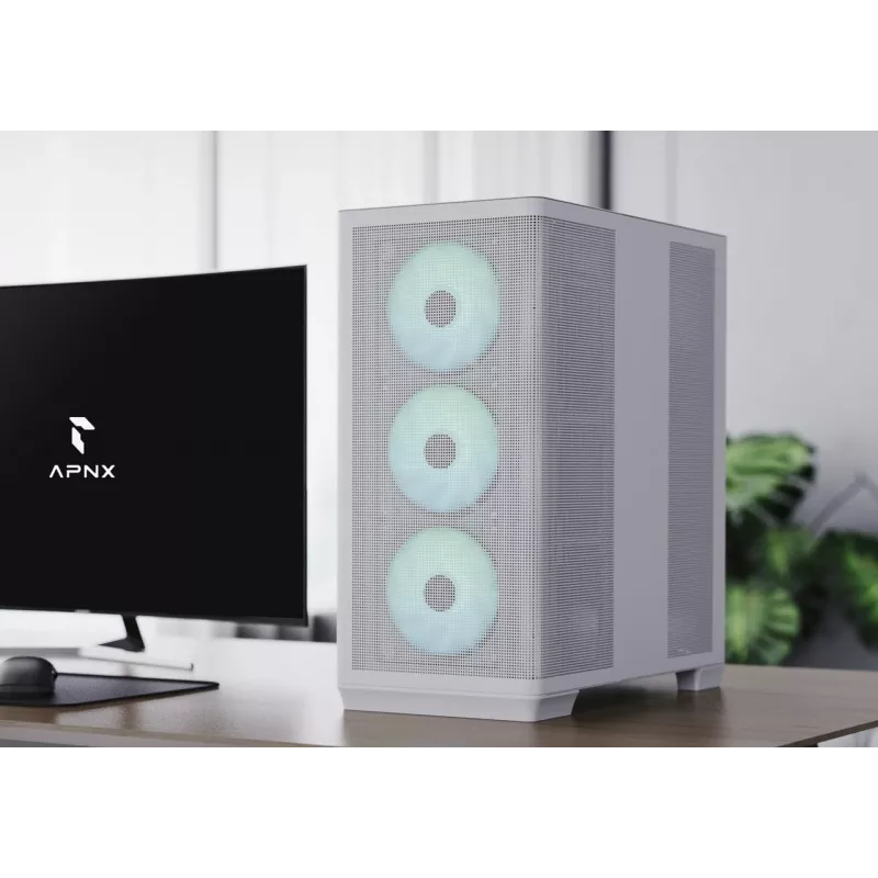 APNX C1-R-WT-v1 Midi bokštas Baltas ATX/Micro-ATX/Mini-ITX 3x120mm priekiniai ventiliatoriai