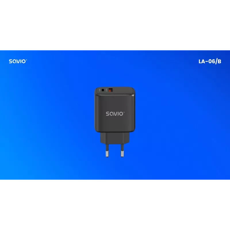 Laikiklis SAVIO LA-06/B USB Type-C 30W Power Delivery 1x USB-C Juodas, 5–20V, 3A/9V, 3A/5V, 3A/12V, 2.1A