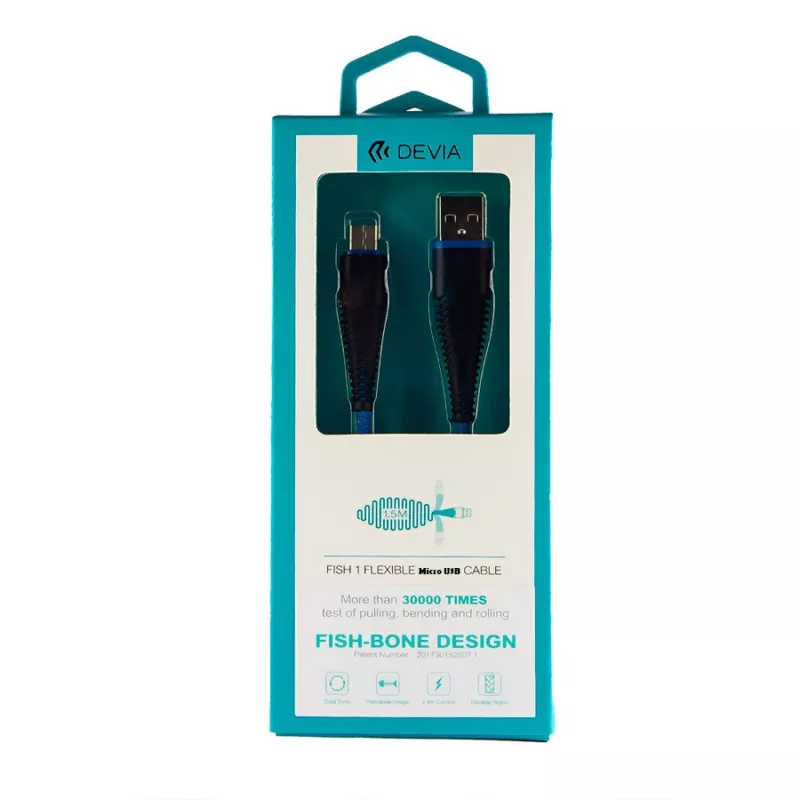 USB Micro-B laidas Devia Fish 1 serija 5V 2,4A 1,5m mėlynas