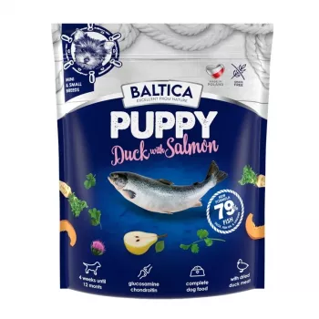 Sausas šunų ėdalas BALTICA Puppy Duck with Salmon XS/S 1 kg – jauniklių receptūra mažų veislių šunims