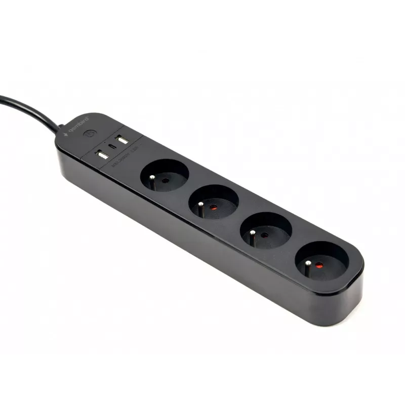 Ilgintuvas GEMBIRD TSL-PS-F4U-02 su 4 PL kištukiniais lizdais ir USB įkrovikliu, juodas