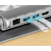 Nešiojamojo kompiuterio stovas Unitek D1109B01 – aliumininis reguliuojamas stovas su atjungiamu USB‑C moduliu, HDMI 4K, PD 100W, 2x USB‑A, RJ‑45, tinka iki 17 colių