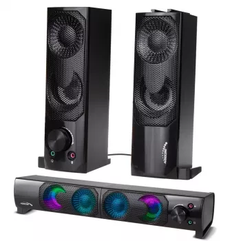 2 in 1 PC garsiakalbis Soundbar kompiuteriui su RGB LED apšvietimu, stereo, USB, 2 x 3W, AUX 3.5 mm