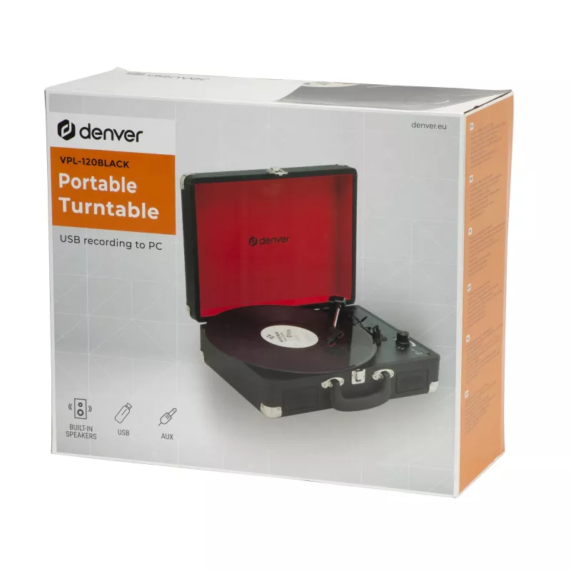 Denver VPL-120 USB patefonas su įmontuotais garsiakalbiais, juodas