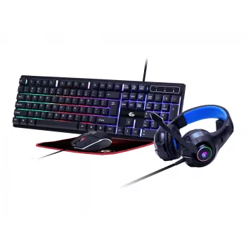 Žaidimų klaviatūra su pele GEMBIRD GGS-UMGL4-02 – pilno dydžio USB QWERTY US anglų, juoda, LED foninis apšvietimas