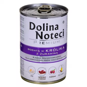 Šlapias šunų ėdalas dolina noteci Premium Rich su triušiena ir spanguolėmis 400 g – suaugusiems, be grūdų, be glitimo, 12% baltymų