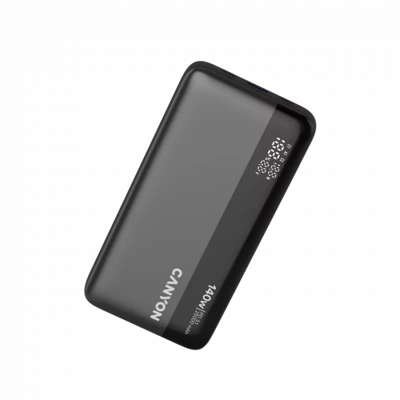 CANYON Power Bank PB-240, 25000mAh PD140W, išmanusis ekranas, tamsiai pilka