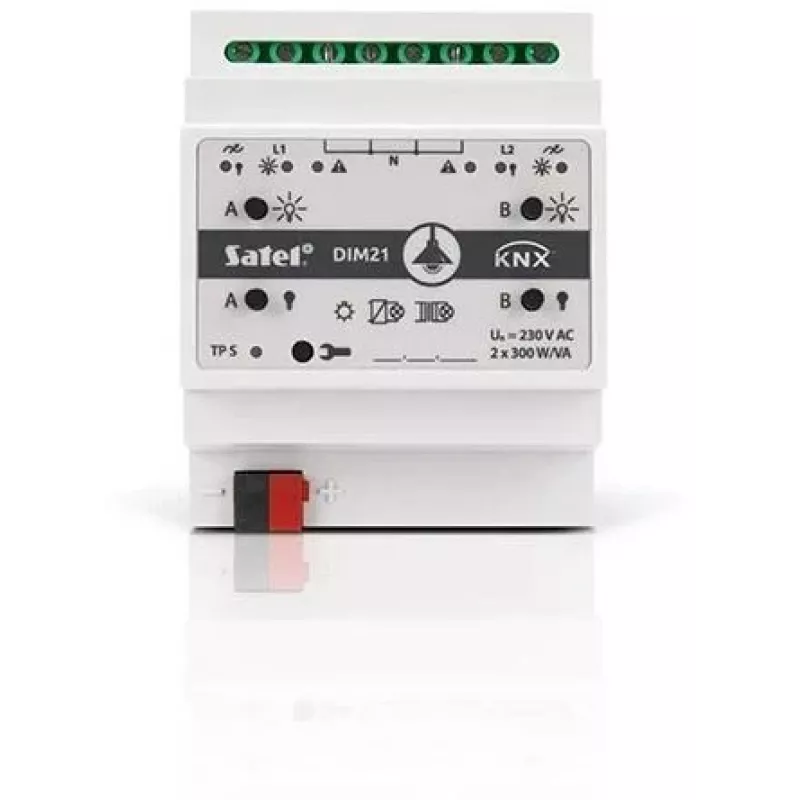 Satel KNX-DIM21 KNX reguliatorius šviesos pritemdymui, montuojamas ant DIN bėgio