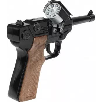 Metalinis žaislinis policijos revolveris Gonher 8 šūviams, metalinė konstrukcija, modelis 258441