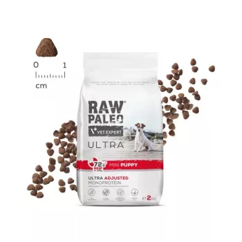 Sausas šunų ėdalas VETEXPERT RAW PALEO Ultra Mini Puppy Beef 2 kg – monoproteinė jautiena mažų veislių šuniukams