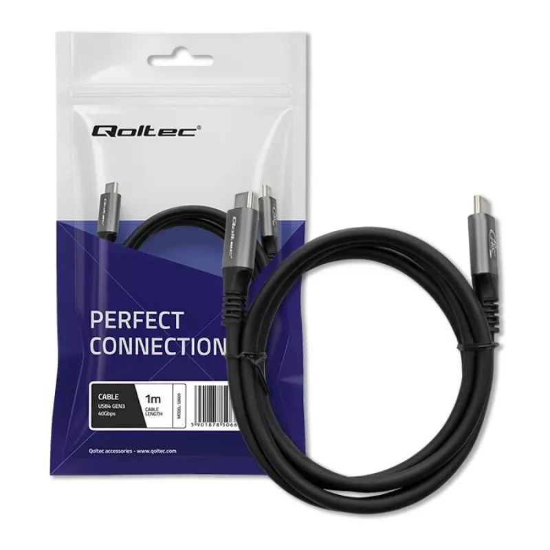 USB-C laidas QOLTEC USB4 240W, skirtas Thunderbolt 3/4, 40 Gbps, 240 W galios tiekimas