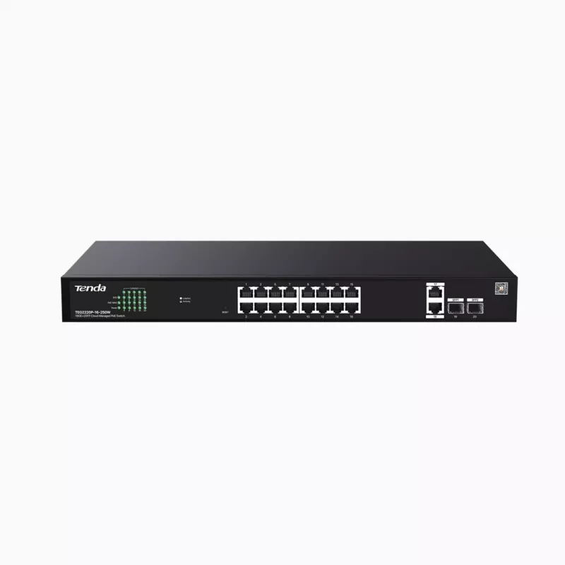 TENDA TEG2220P-16-250W – valdomas Gigabit L2 PoE+ jungiklis, 16×1Gb/s, 230 W