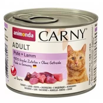 Šlapias kačių ėdalas Animonda Carny Turkey + Lamb Adult 200 g – be grūdų, be glitimo, 79% drėgmės