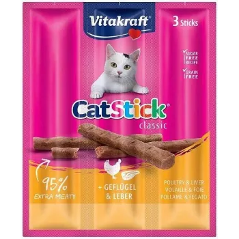Vitakraft CatStick Mini Poultry Liver mėsingi užkandžiai katėms, 3 vnt., 18 g, be grūdų