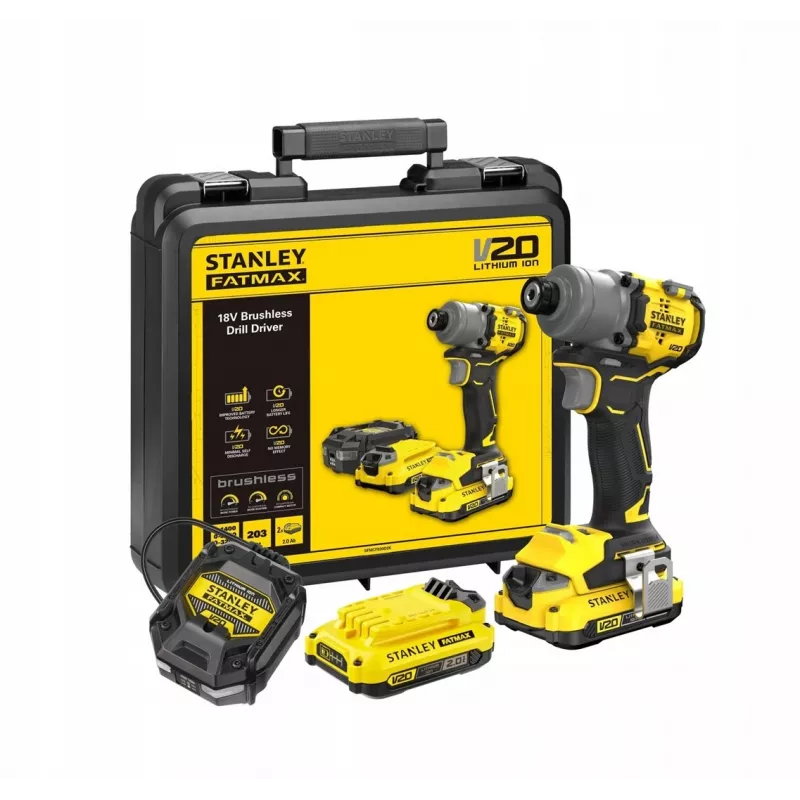Stanley SFMCF830D2K-QW smūginis suktuvas be šepetėlių, 2×2,0 Ah, 3200 aps./min., juoda/geltona