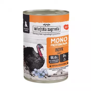 Šlapias šunų ėdalas wiejskazagroda Puppies Monoprotein Turkey 400 g, be glitimo, jaunikliams, pilnavertis pašaras