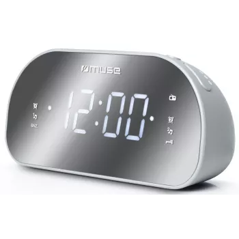 Radijo laikrodis Muse M-170CMR – skaitmeninis radijo laikrodis su 1.2 colio LED ekranu, FM imtuvu, maitinimas 230 V, AAA atsarginė baterija, veidrodinis/baltas