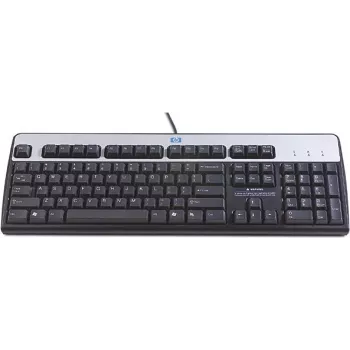 HP 701429-061 klaviatūra, pilno dydžio, laidinė, USB, QWERTY, juoda, sidabrinė