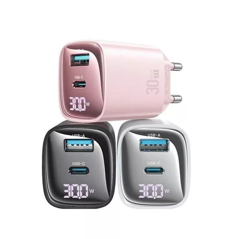 USB ir USB-C 30W GaN greitasis įkroviklis usams CC229 Baltas - LED indikatorius, kompaktiškas dizainas