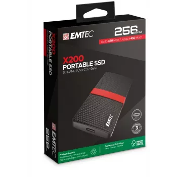 SSD nešiojamas Emtec X200 256GB USB Type-C 3.2 Gen 1 juodas raudonas