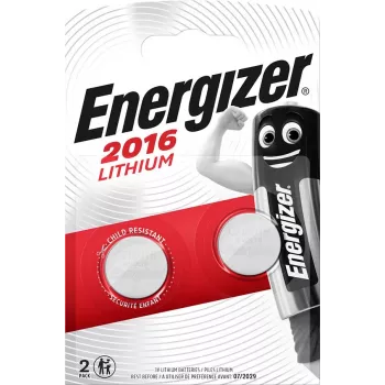 Vienkartinė baterija Energizer CR2016 3V 100 mAh ličio moneta 2 vnt. lizdinėje pakuotėje, Ø20mm x 1,6mm