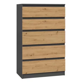 Komoda Topeshop M5 ANTRACYT/ARTISAN 5 stalčių, antracitinis ąžuolas, 700×1095×400 mm