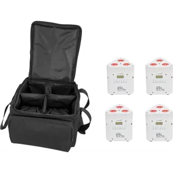 Apšvietimo rinkinys EUROLITE 4x AKKU TL-3 TCL White su minkštu dėklu, baterijomis maitinami TCL skydeliai
