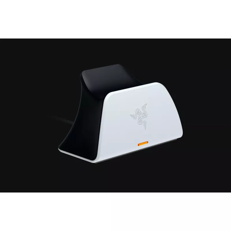 Įkrovimo stovelis Razer RC21-01900100-R3U1, skirtas PlayStation 5 valdikliams – baltas, įkrauna vieną valdiklį, komplekte USB-C į USB-A laidas