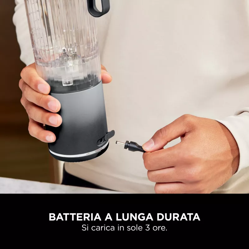 Nešiojamas blenderis Ninja BC251EUGY, 0,57 L indas, 11,1 V baterija, nerūdijančio plieno peiliai, permatomas/pilka