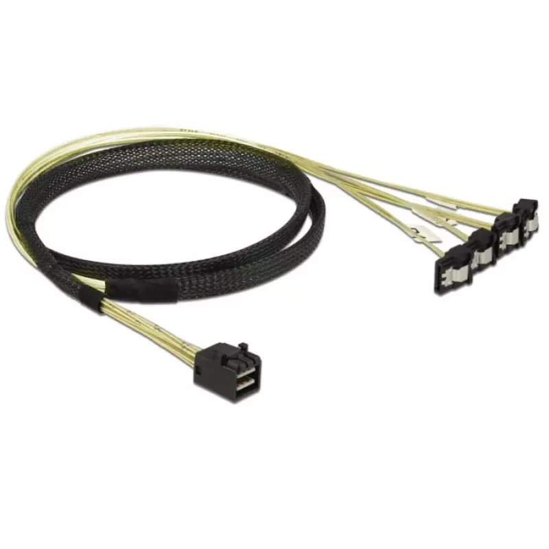 SCSI kabelis DeLOCK 85685 juodas geltonas 1 m 1 x Mini SAS HD SFF-8643 4 x SATA 7 kontaktų
