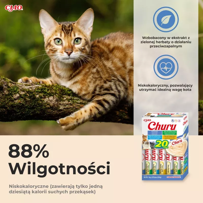 Šlapi katės skanėstai INABA Churu Variety Box – Tunas, 20 x 14 g paketėlių, pasta, drėgmė 88%, baltymai 8,5%