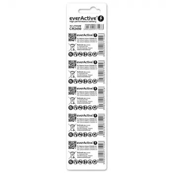 Ličio moneta/plokščia baterija everActive CR2450, 3 V, 5 mm aukštis – pakuotė 5 vnt.