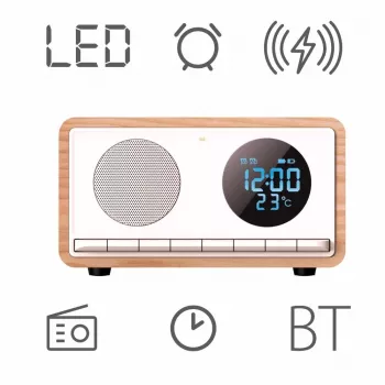 MANTA RDI912W Rimini radijo laikrodis su Bluetooth ir belaidžiu įkrovimu, baltas