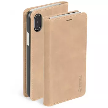 Dėklas Krusell Sunne 4 Card FolioWallet odinis, smėlio spalvos, iPhone XS Max