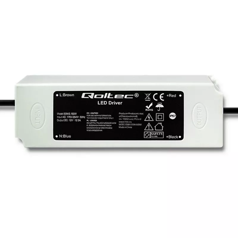 LED tvarkyklė Qoltec 50945, 12V DC, 150W, IP67