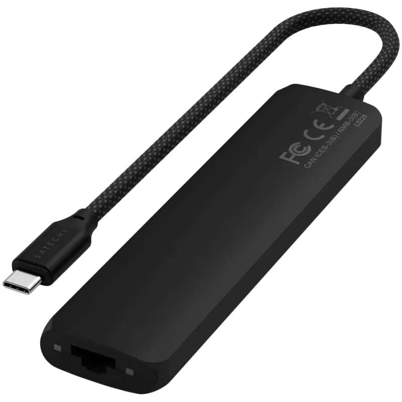 Satechi 7-in-1 USB-C Slim Multiport Adapter Ethernet (USB-C PD, 2x USB-A, HDMI 4K, Ethernet, kortelių skaitytuvas micro/SD) (Juoda)