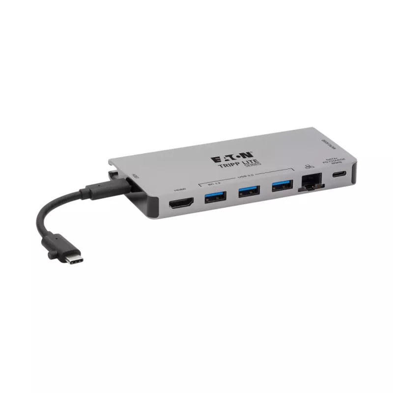 USB-C Dock 4K HDMI, USB 3.2 Gen 1, USB-A Hub, GbE, atminties kortelių skaitytuvas, 100W PD įkrovimas, nuimamas laidas U442-DOCK5D-GY