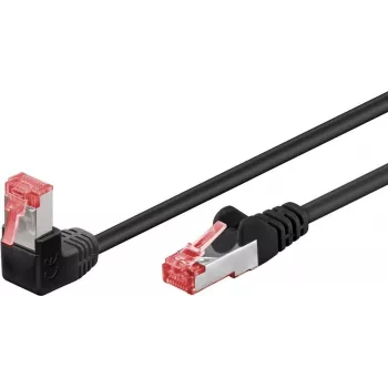 Goobay CAT 6 Patch laidas 1x 90° kampu, S/FTP (PiMF), juodas, 10 m - užraktas viršuje, LSZH halogenų neturintis, varinis (51547)