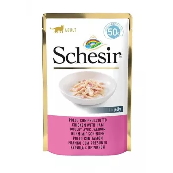 SCHESIR želėje vištiena su kumpiu – šlapias ėdalas katėms – 50 g