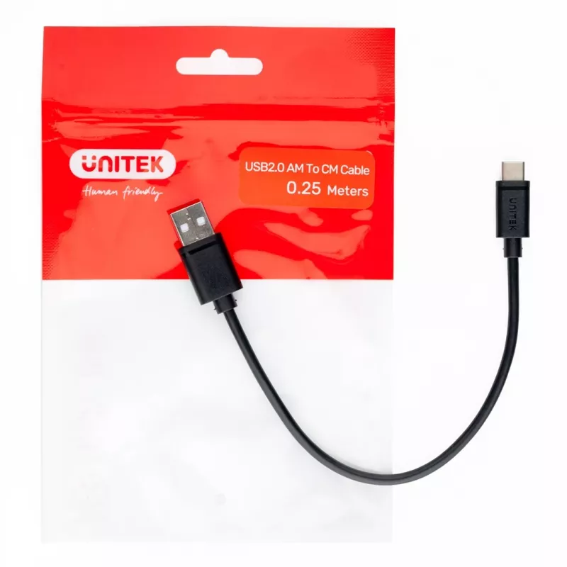 UNITEK USB kabelis USB-A – USB-C 25 cm, Y-C480BK