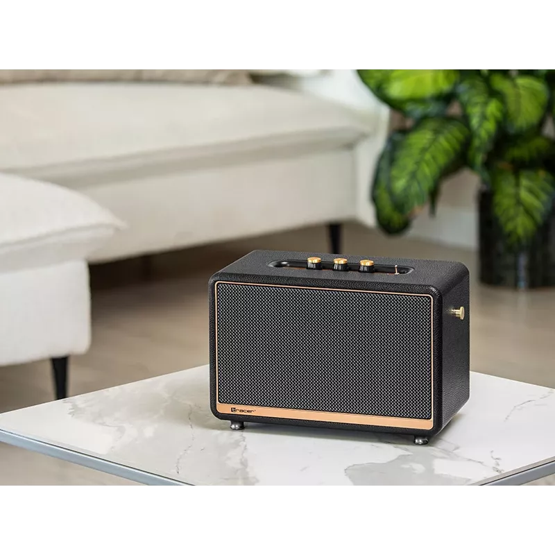 Nešiojamas stereo garsiakalbis TRACER M45 juodas – Bluetooth 5.0, 45 W RMS, FM radijas, įmontuotas mikrofonas, maitinamas baterija