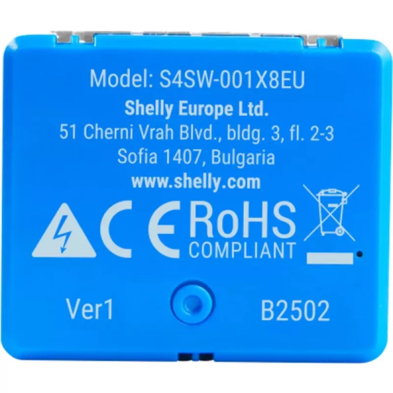 Išmanusis relės modulis Shelly 1 Mini Gen4, 1P 8A, Wi‑Fi/Matter/Zigbee/Bluetooth, 110–240V, kompaktiškas (2 vnt.)