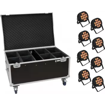 LED PAR šviestuvų rinkinys EUROLITE 20000885 — 8x12W PAR LED, IP apsauga, su ratukais ant lagamino