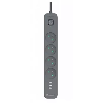 TRACER Power Line+ apsauginis ilgintuvas su USB 1,5 m (4 kištukiniai lizdai + 3x USB A, 5V 2,4A)