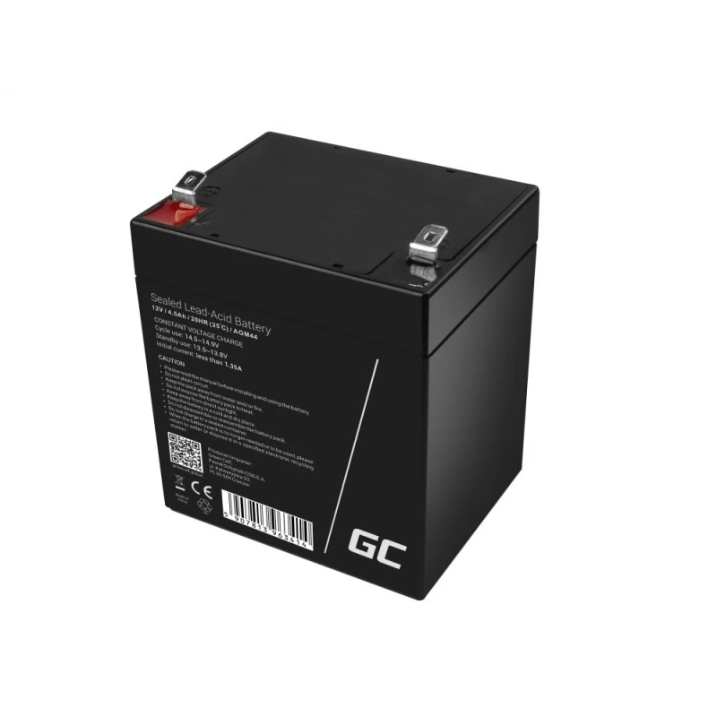 UPS baterija Green Cell AGM44 – 12 V 4,5 Ah sandarioji švino rūgšties (VRLA), 101×70×90 mm, 1,35 kg, juoda