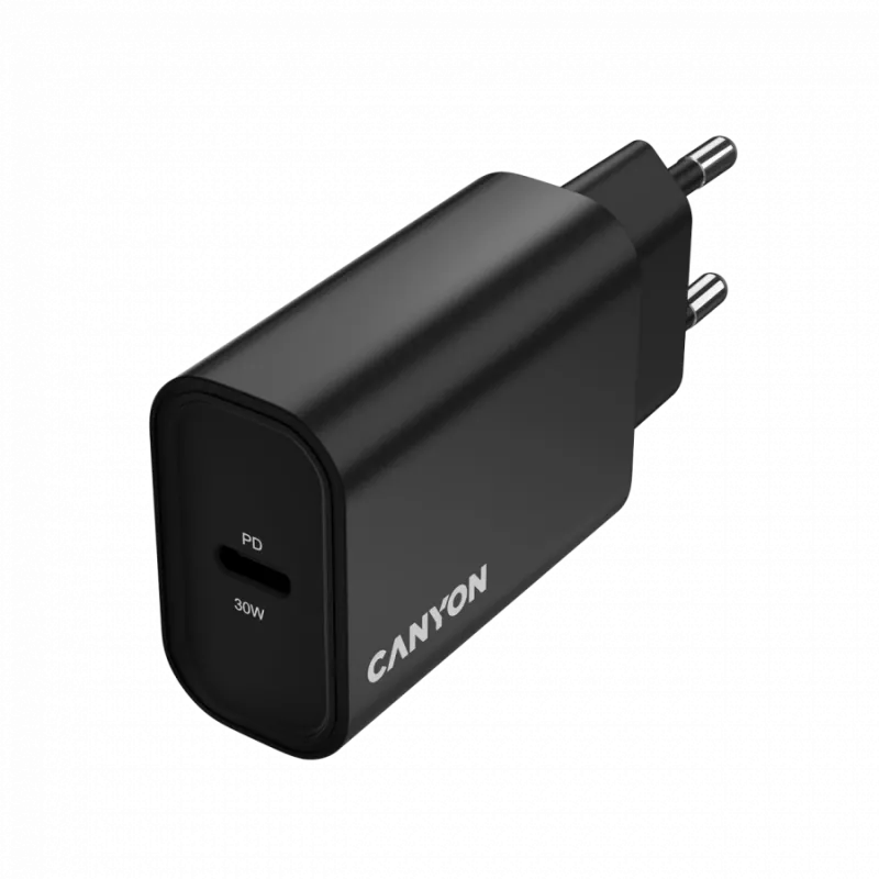 Sieninis įkroviklis CANYON OnCharge 30CL 30W PD 1 prievadas EU kištukas Juodas
