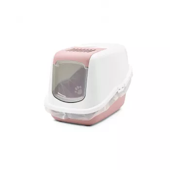 Uždaras katės tualetas Savic Nestor White-Pink, su gaubtu, 56×39×38,5 cm