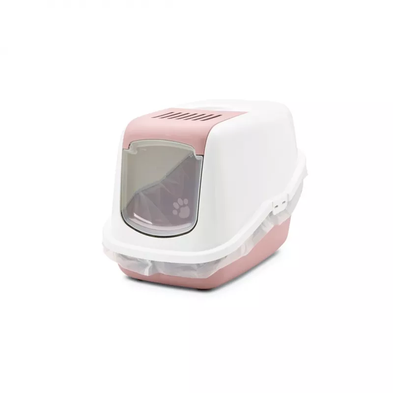 Uždaras katės tualetas Savic Nestor White-Pink, su gaubtu, 56×39×38,5 cm