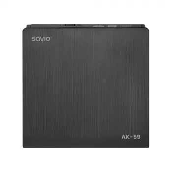 SAVIO AK-59 Išorinis plonas CD/DVD įrašymo įrenginys R/RW - USB-C/USB-A, juodas