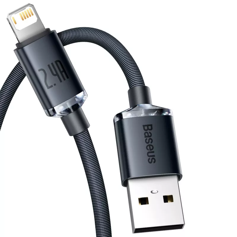 Baseus Crystal Shine laidas USB į Lightning, 2.4A, 1,2m (juodas)